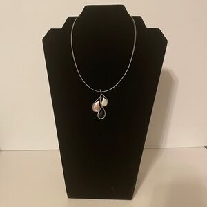 Lia Sophia Abalone Mother Of Pearl Onyx Droplet Necklace Silver Tone 16-19”